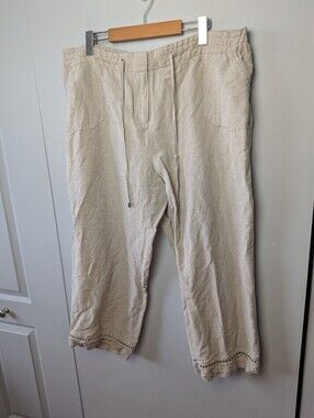 LAURA Plus Capri Crop Women Plus Size Pants Size 16 Linen Mix Beige Color